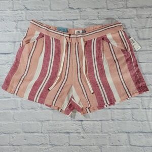 NWT OLD NAVY Women's Size 16 Mid-Rise Linen Blend Red Stripe Shorts